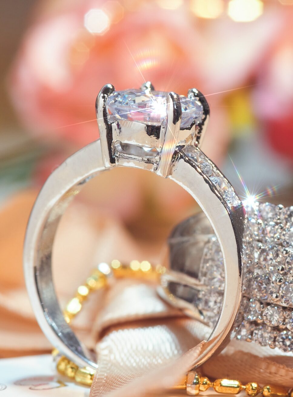 Close-up view of the diamond rings